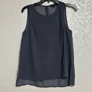 Madewell Sleeveless Top Sheer Back‎ Pleated Blouse Casual Tank SolidGray Sz M
